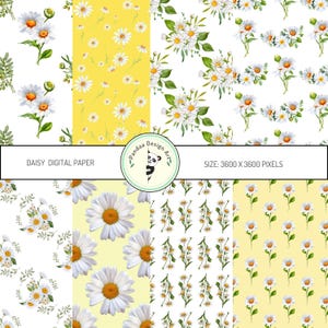 Daisy Digital Paper, Daisy Seamless Digital Paper, Printable Paper Pack, Daisy Scrapbooking Paper