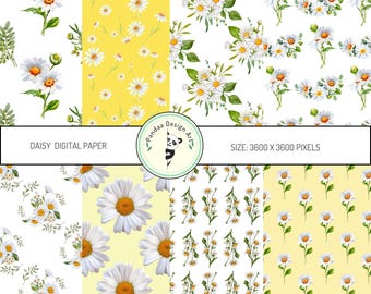 Daisy Digital Paper: Seamless Scrapbook Paper Pack (JPG & PNG)