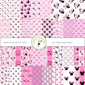 Carta digitale Minnie Mouse, carta per scrapbooking Disney, motivo senza cuciture Minnie Mouse, carta da regalo Minnie Mouse