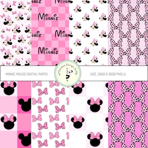 Minnie Mouse Digital Paper, Disney Scrapbook Paper, Minnie Mouse Seamless Pattern, Minnie Mouse Wrapping Paper