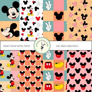 Mickey Mouse Digital Paper, Disney Scrapbook Paper, Mickey  Mouse Wrapping Paper, Mickey Mouse Seamless Pattern