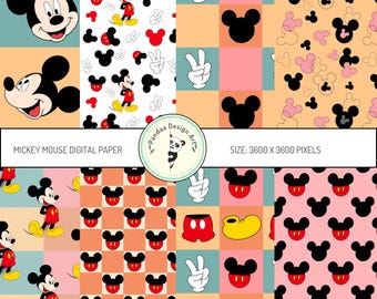 Patrón sin costuras de Mickey Mouse, papel digital Disney (JPG, PNG)