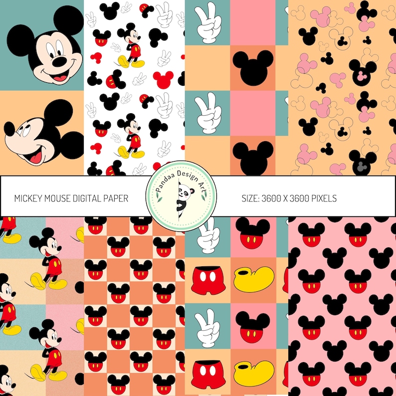 Mickey Mouse Digital Paper, Disney Scrapbook Paper, Mickey Mouse ...