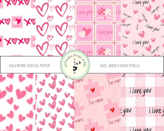 Valentine's Day Heart Digital Paper: Seamless Love Patterns (JPG & PNG)