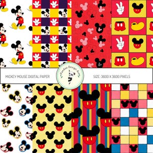 Mickey Mouse Digital Paper, Disney Scrapbook Paper, Mickey Mouse Seamless Pattern, Digital Paper Pack
