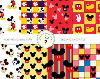 Paquete de papel digital de Mickey Mouse, patrones sin costuras (descarga digital)