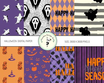 Paquete de papel digital de Halloween: Patrones sin costuras de fantasmas espeluznantes (descarga digital)