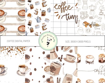 Coffee Seamless Digital Paper Pack: Scrapbook Patterns (12x12 inch)