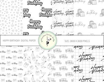 Happy Birthday Seamless Paper: Scrapbook Patterns (JPG & PNG Digital Download)