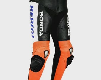 Męskie skórzane spodnie motocyklowe Honda Racing, nowe, ręcznie robione spodnie motocyklowe Honda Repsol
