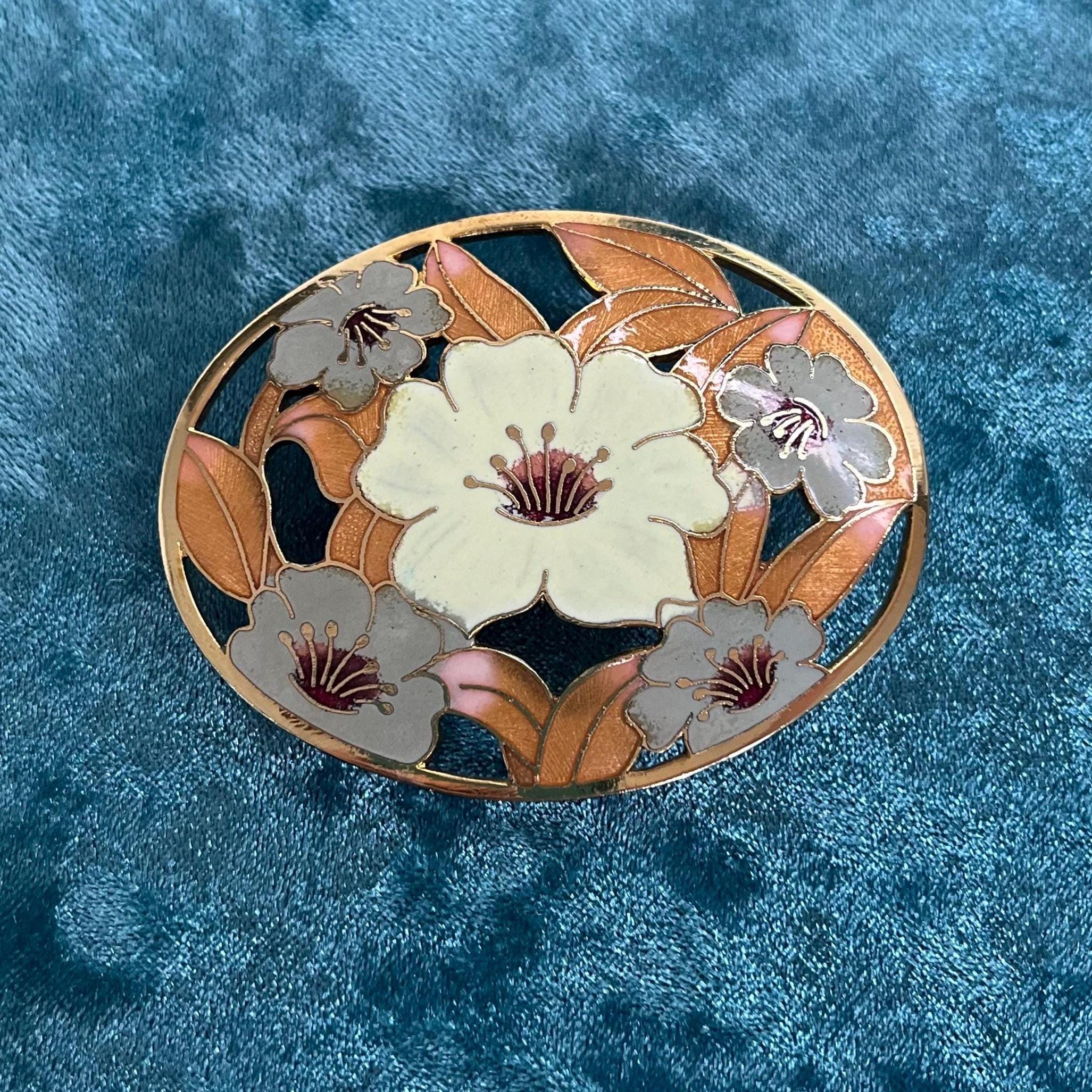 Vintage Floral Cloisonne Belt Buckle Clip Vintage Floral Cloisonne Belt Buckle Clip | Mercari main image 3