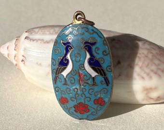 Cloisonné Vintage Double Crested Bird Pendant