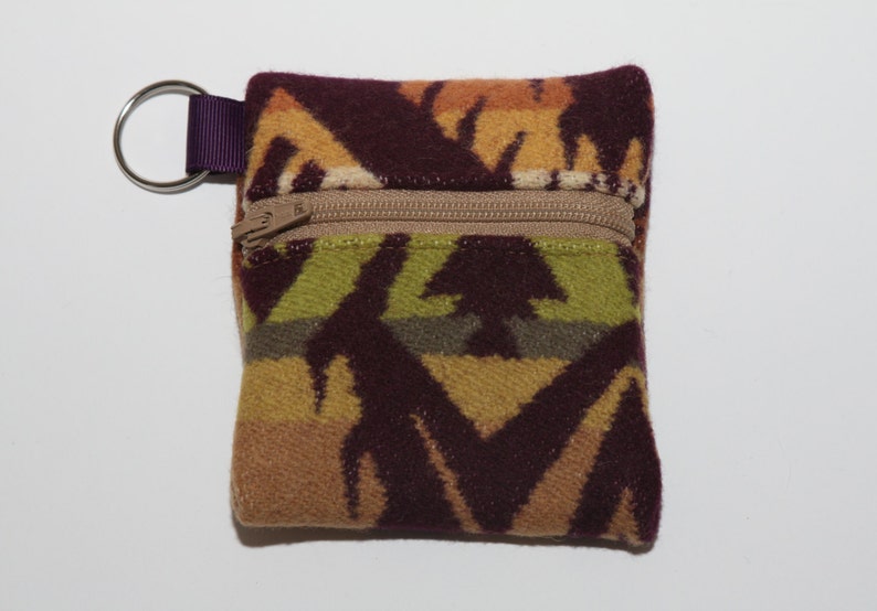 Beige Zipper Aztec Print Wool Coin Purse