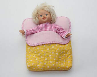 Small Baby Doll Sleeping Bag - Yellow/Pink Flower Fabric