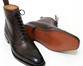 Handmade Brown Leather Ankle Boots, Men's Lace-Up Dress Boots.
