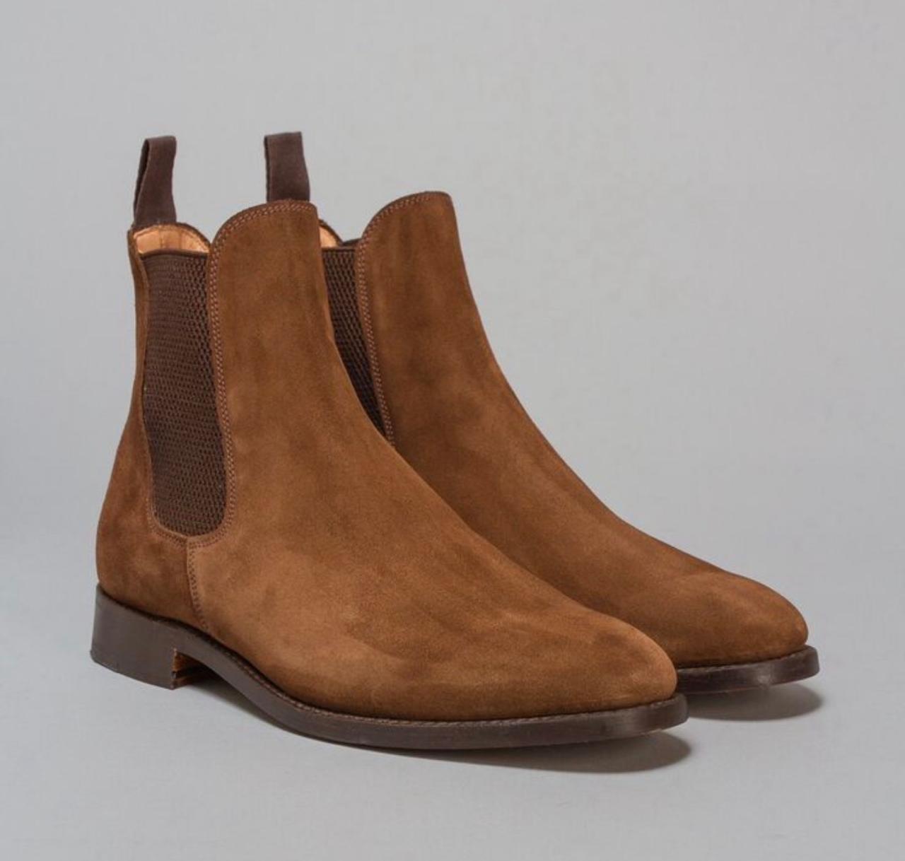 Handmade Brown Suede Chelsea Boots, Men display picture 3