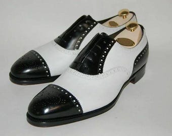 Handmade Two-Tone Oxford Shoes, Men's Black & White Wingtip.