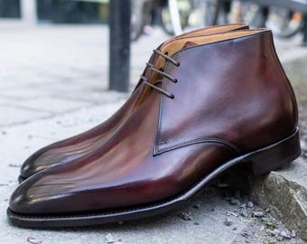 Men’s Brown Leather Chukka Boots, Handmade Luxury Ankle.