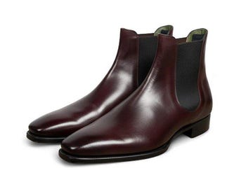Handmade Brown Leather Chelsea Boots for Men, Elegant Ankle Boots.