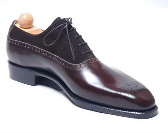 Handmade Brown Leather & Suede Dress Shoe, Men's Formal Wear.