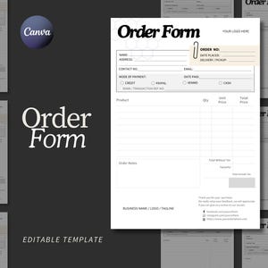 Printable Invoice template editable business order forms for small business owners