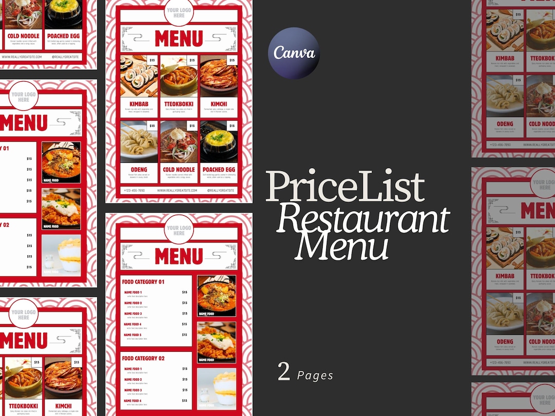 Editable Menu Template Canva Price List Printable Menu Template ...