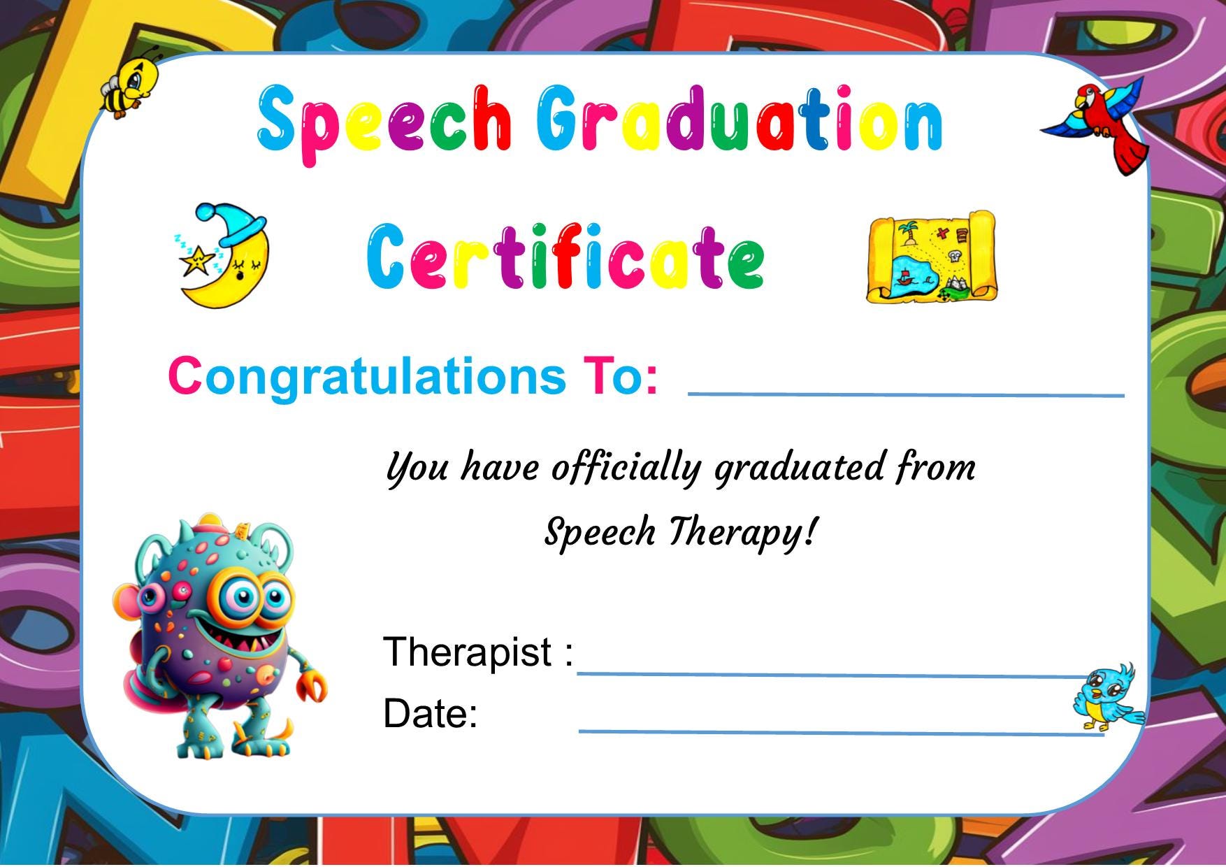 Speech Therapy Graduation Certificate printable Etsy