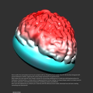 Puede incluir: Un modelo 3D impreso de un cerebro de gominola, diseñado para la impresión 3D. El cerebro es rojo y blanco, con una base azul y blanca. El texto "Gummy Bears 3D JELLY BEANS" está en la parte inferior de la imagen.