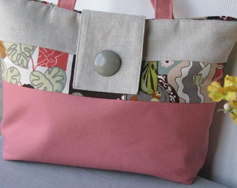 Medium Tote in Rosy Coral and Natural Linen
