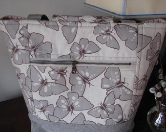 Large Tote- Taupe Butterflies