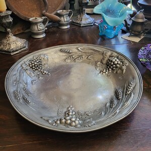 French Vintage Pewter Tray, Les Etains du Grand Duc serving plate, Handmade Antique Fine Pewter Serving Tray