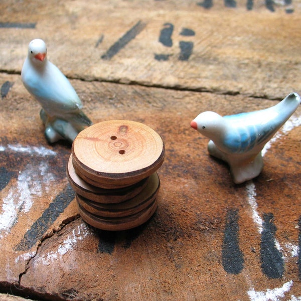 Six natural, round, small cherry wood buttons, handmade, one of a kind.