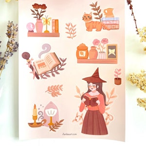 Feuille d'autocollants magiques | Stickers pour journal intime, journal de lecture, scrapbooking, agenda autocollants, magique, lecture, sorcières, automne, fantaisiste
