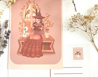Witch's Book Club Postcard 4.5 x 6 inches | Greeting card, Art Print, Magical, Penpal, Witches, Autumn, whimsical, Letter,