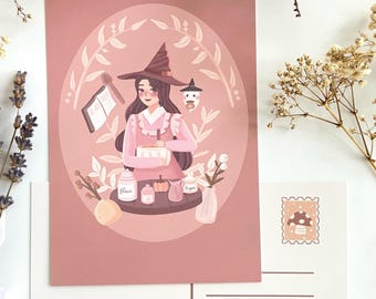 Violet the Witch Postcard 4.5 x 6 inches | Greeting card, Art Print, Magical, Penpal, Witches, Autumn, whimsical, Letter