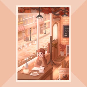 Gemütlicher Ahorn Cafe Druck | Poster, Magical, Cafe Poster, Herbst, Gemütlich, Fantasy, Cafe, Magische Illustration, Kunstdruck