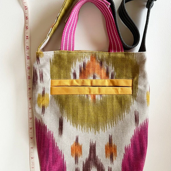 Medium Tote Bag Ikat Shopping Bag Handbag Boho Bag Carryall Vintage Woven Crossbody Bag Handmade Travel Eco