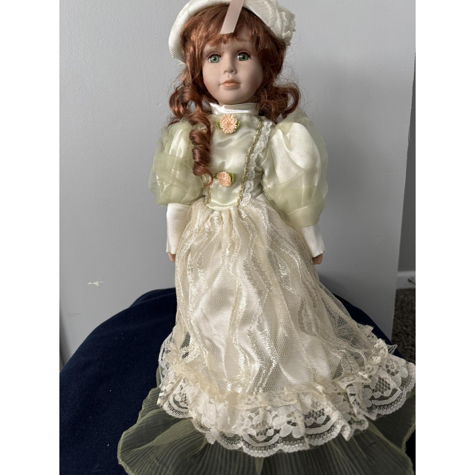 Antique bride porcelain doll 16 inches tall with stand No Box as is