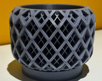 Mid-Century Ribbed Planter | 3D Printed Matte Succulent Planter with Saucer