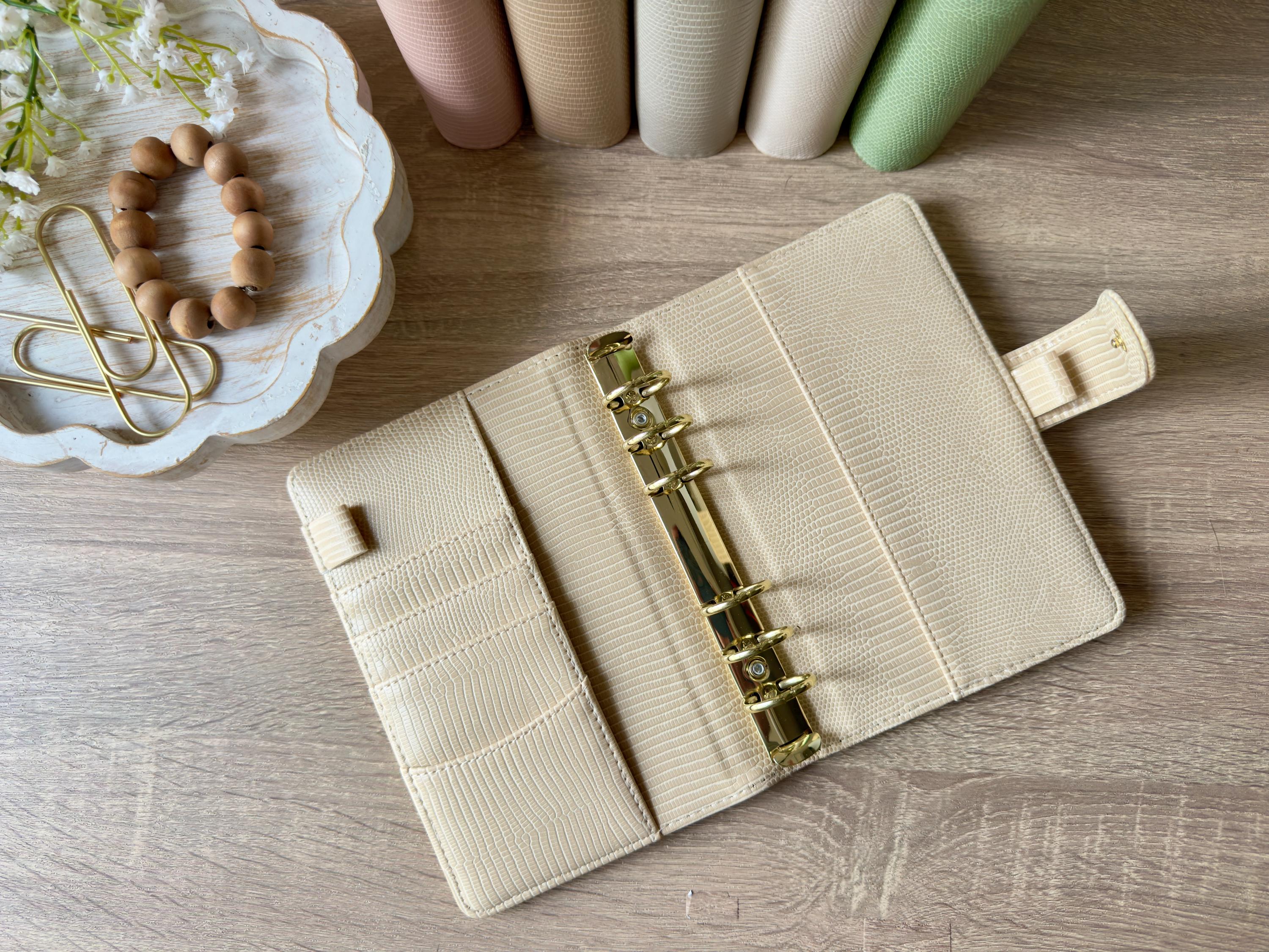 Sand A6 Lizard Leather Luxe Cash Binder Cash stuffing Wallet Purse Monthly budget