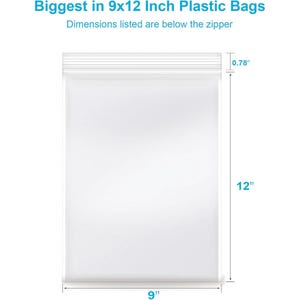 100 sacs en poly transparents refermables de 9 x 12 po. Sacs en plastique transparent pour exposer des t-shirts, vêtements, objets d&#39;art