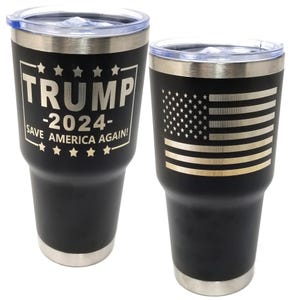 Trump 2024, Trump Gifts, American Flag Coffee Travel Mug, American Made Travel Mug - Double Insulated Tumbler - 30 oz, Patriotic Designs