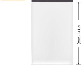 May include: White plastic mailing bag with a black adhesive strip. The bag measures 4 inches by 6 inches.