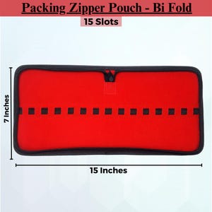 Puede incluir: Bolsa roja con cremallera y 15 ranuras para organizar artículos pequeños. La bolsa mide 38 cm de largo y 18 cm de ancho.