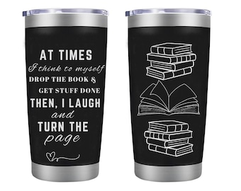 Regalo de Navidad para amantes de los libros por menos de 25 dólares: vaso de acero inoxidable grabado, taza térmica de 20 oz con tapa, ideal para amantes de la lectura.