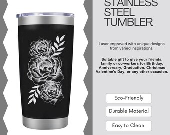 Geïsoleerde koffiebeker met schuifdeksel - rozen - 20 oz - cadeaus en bloemendecor met rozenthema - leuk cadeau voor vrouwen