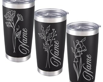 Mother's Day Gift, Custom Birth Month Flower Tumbler 20oz, Personalized Birthday Gift for Mom, Build-a-Bouquet Flowers for Grandmother Nana