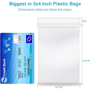 100 sacs zippés en plastique transparent de 3 x 4 po, épaisseur 2 mil, petits mini sacs refermables avec verrou pour perles