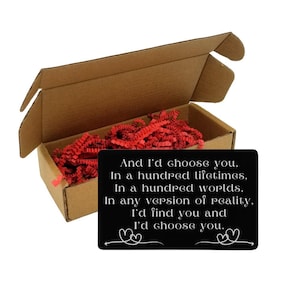 Tarjeta de billetera grabada: regalo de San Valentín para novio, esposo o miembro del ejército: nota romántica de amor: te elegiría a ti