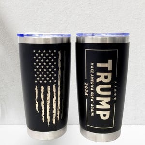 Trump Tumbler 2024 - Legends Never Die, 20oz Laser Engraved Tumbler, Trump for President MAGA American Flag Coffee Mug Patriotic Designs